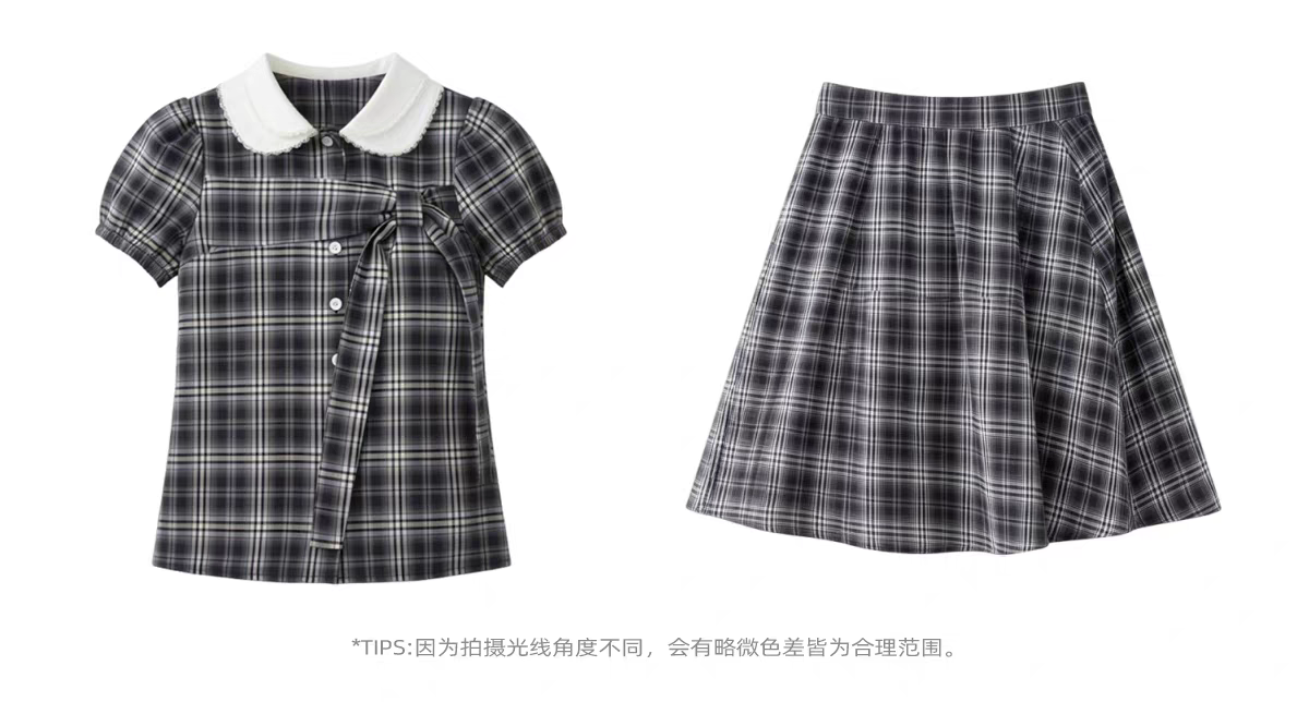 Комплект «Черно-белая клетка» с воротничком и завязками - топ детальное фото 1