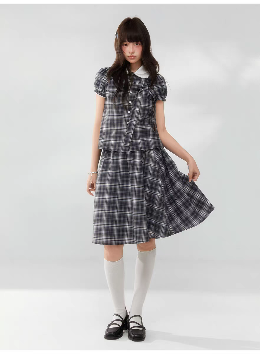 Комплект «Черно-белая клетка» с воротничком и завязками - топ детальное фото 11