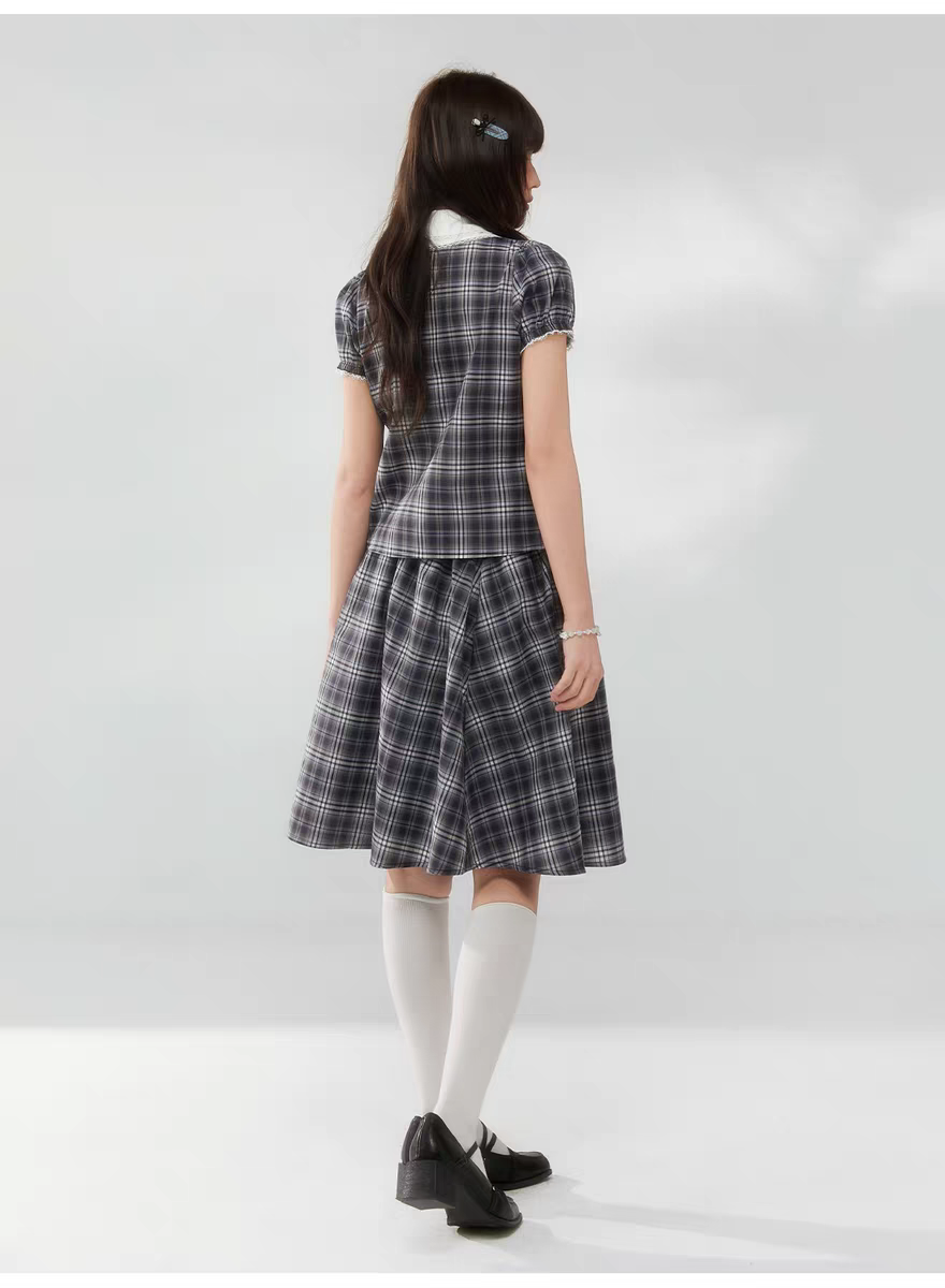 Комплект «Черно-белая клетка» с воротничком и завязками - топ детальное фото 12