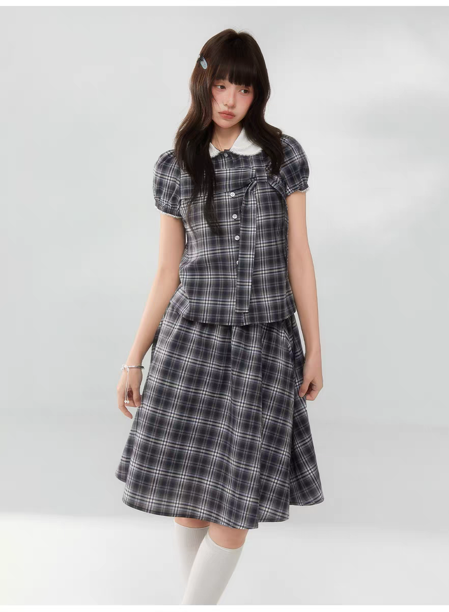 Комплект «Черно-белая клетка» с воротничком и завязками - топ детальное фото 13