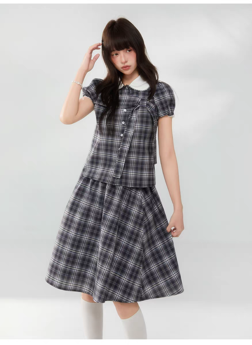 Комплект «Черно-белая клетка» с воротничком и завязками - топ детальное фото 14