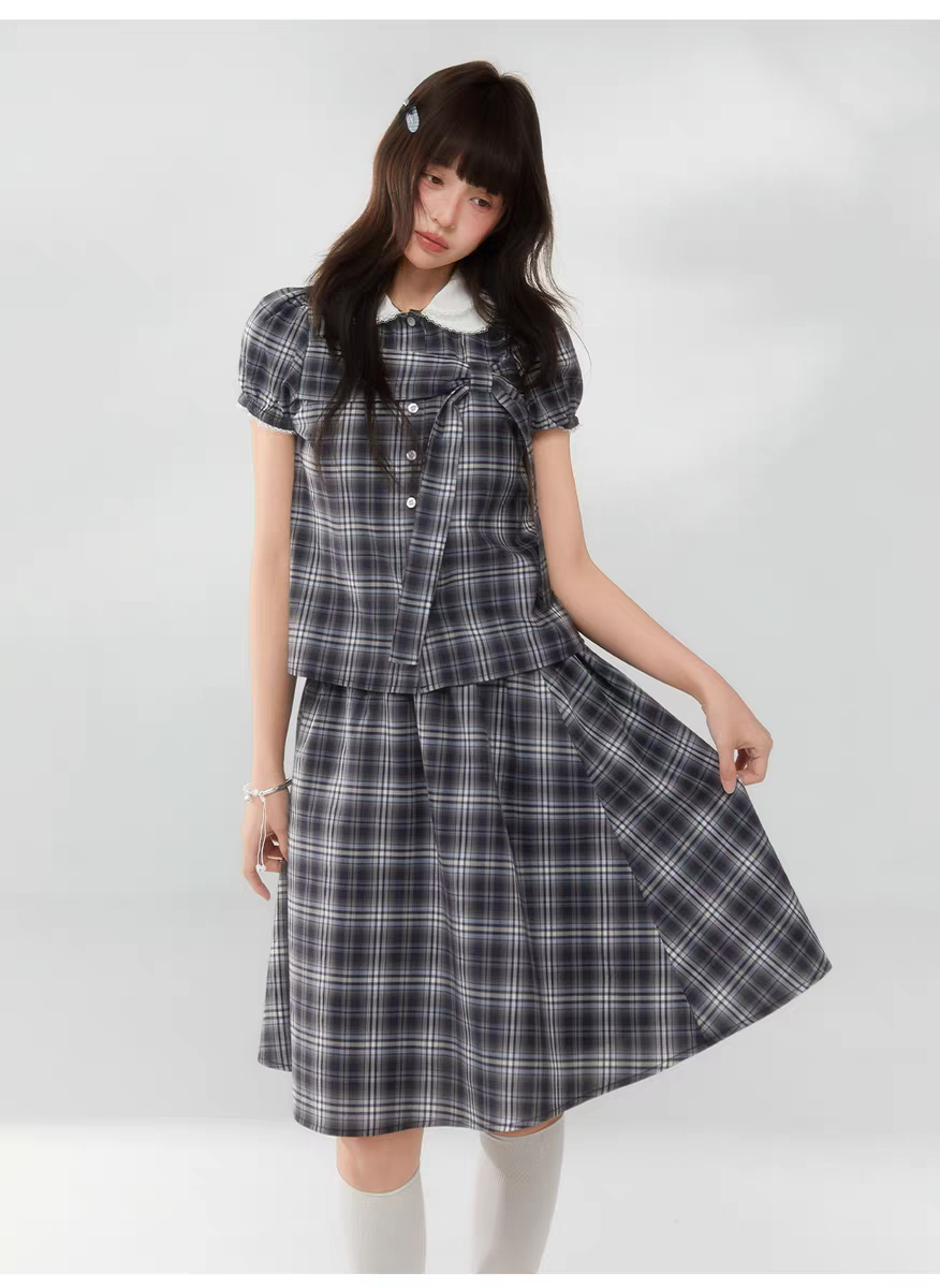 Комплект «Черно-белая клетка» с воротничком и завязками - топ детальное фото 15