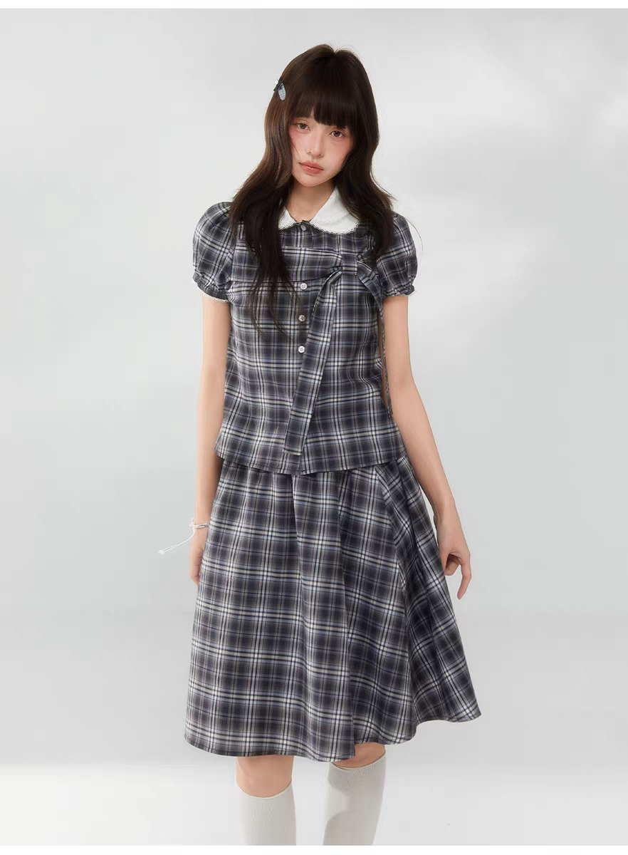 Комплект «Черно-белая клетка» с воротничком и завязками - топ детальное фото 16