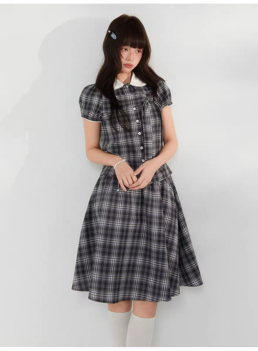 Комплект «Черно-белая клетка» с воротничком и завязками - топ детальное фото 4