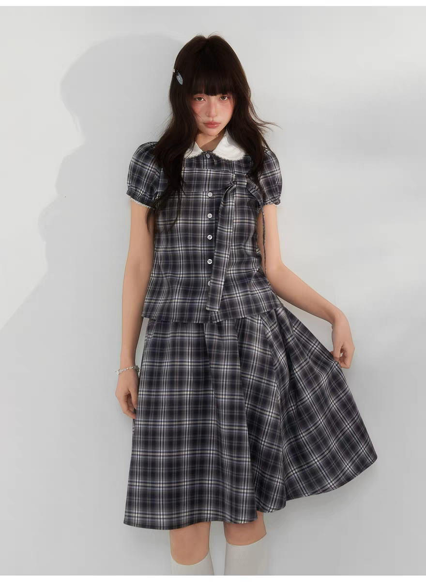 Комплект «Черно-белая клетка» с воротничком и завязками - топ детальное фото 5