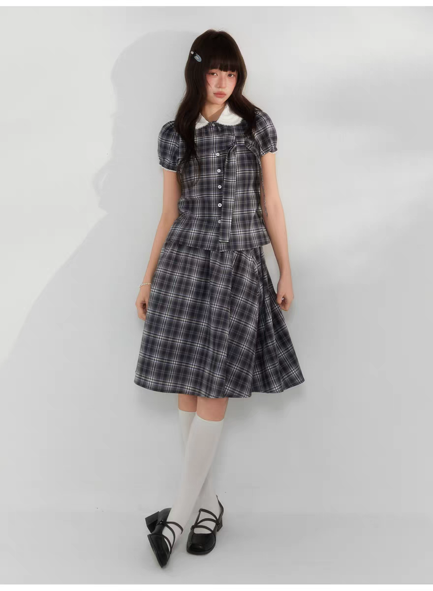 Комплект «Черно-белая клетка» с воротничком и завязками - топ детальное фото 6