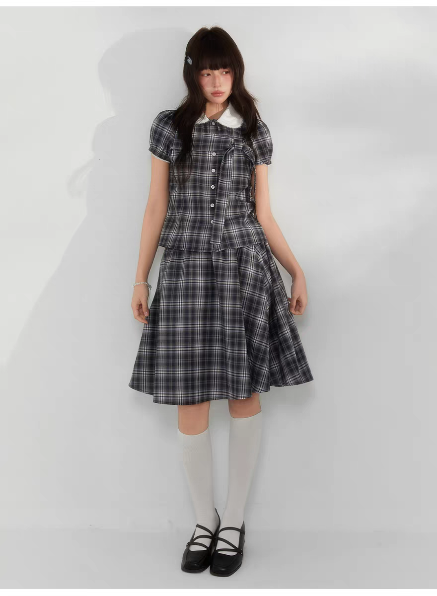 Комплект «Черно-белая клетка» с воротничком и завязками - топ детальное фото 7