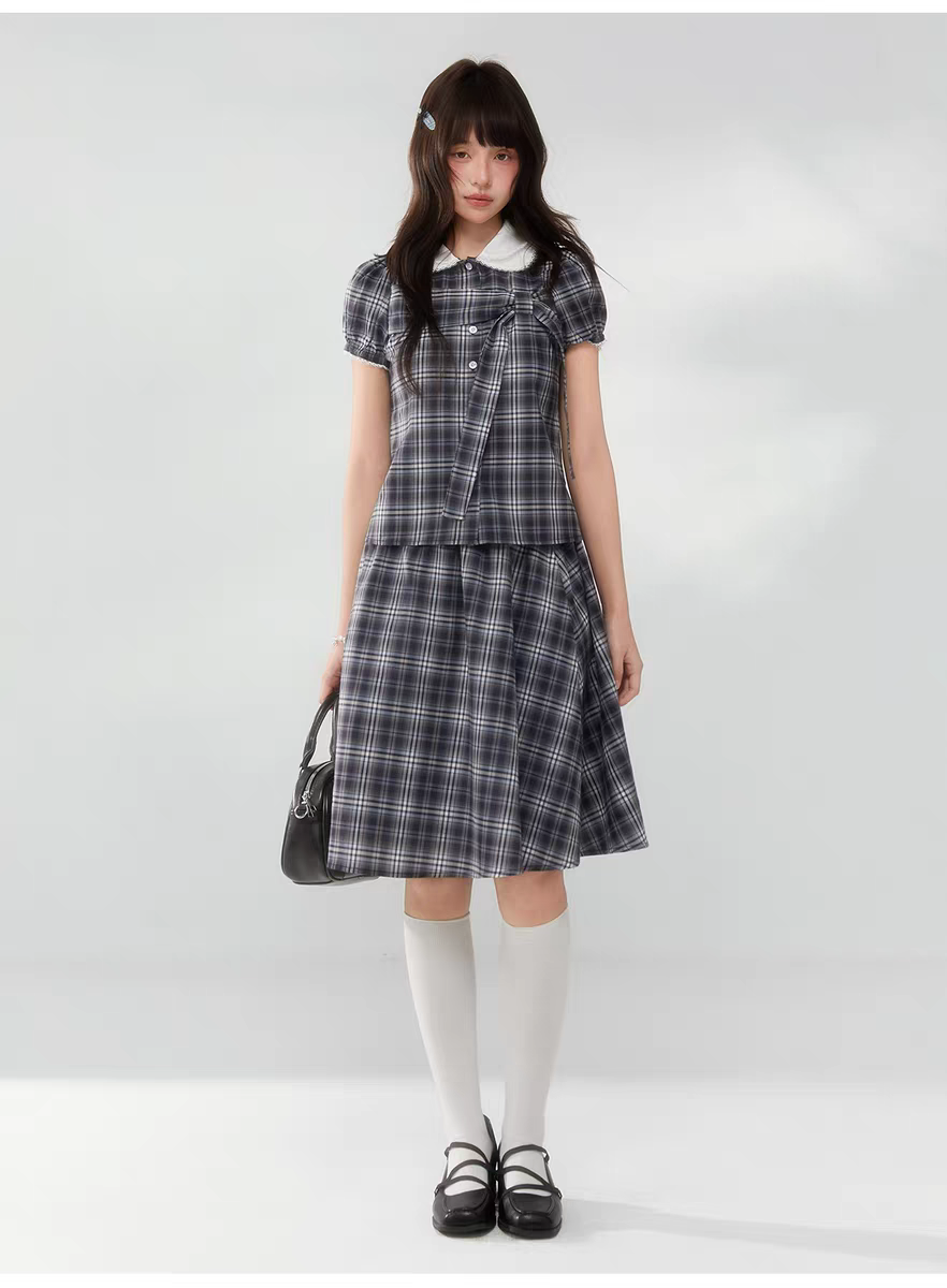 Комплект «Черно-белая клетка» с воротничком и завязками - топ детальное фото 8