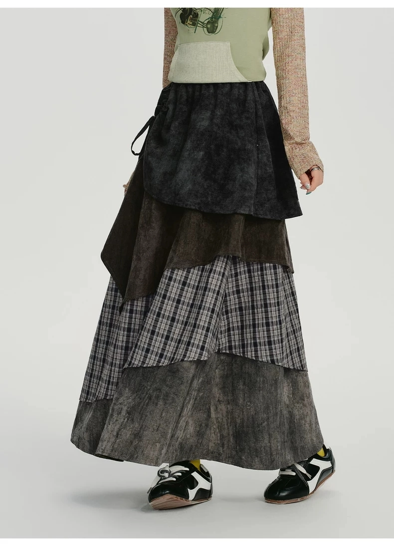 Многослойная юбка макси в клетку детальное фото 10