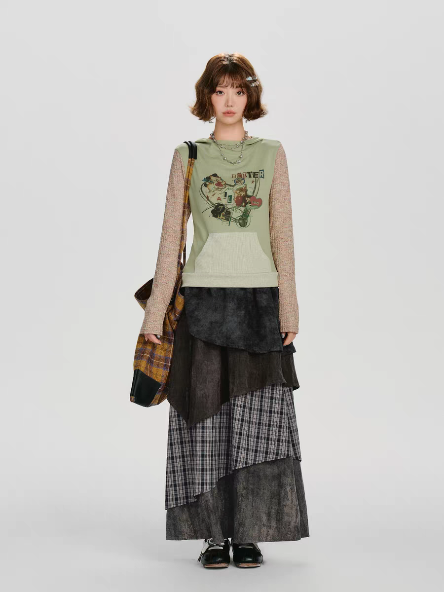 Многослойная юбка макси в клетку детальное фото 3