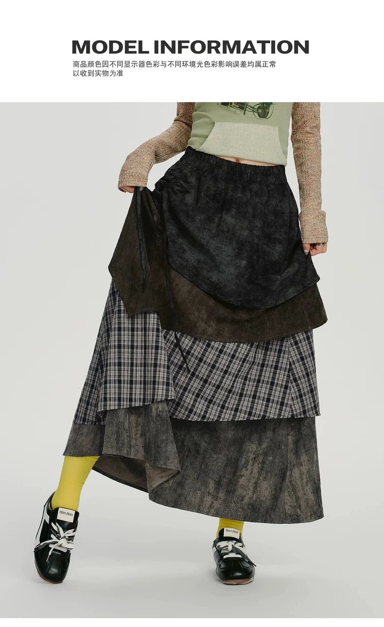 Многослойная юбка макси в клетку детальное фото 4