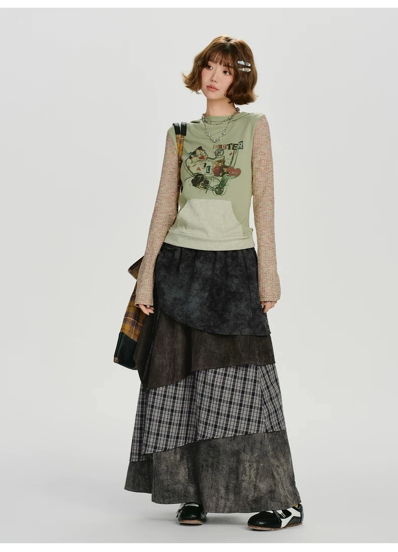 Многослойная юбка макси в клетку детальное фото 8