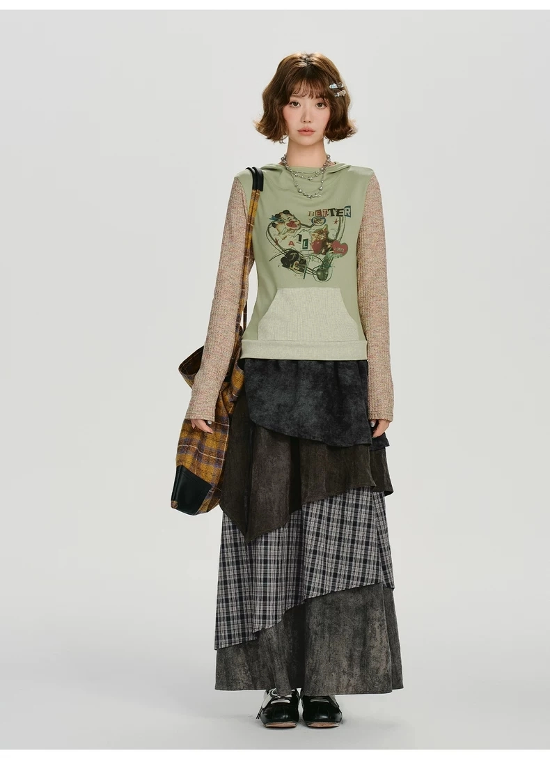 Многослойная юбка макси в клетку детальное фото 9