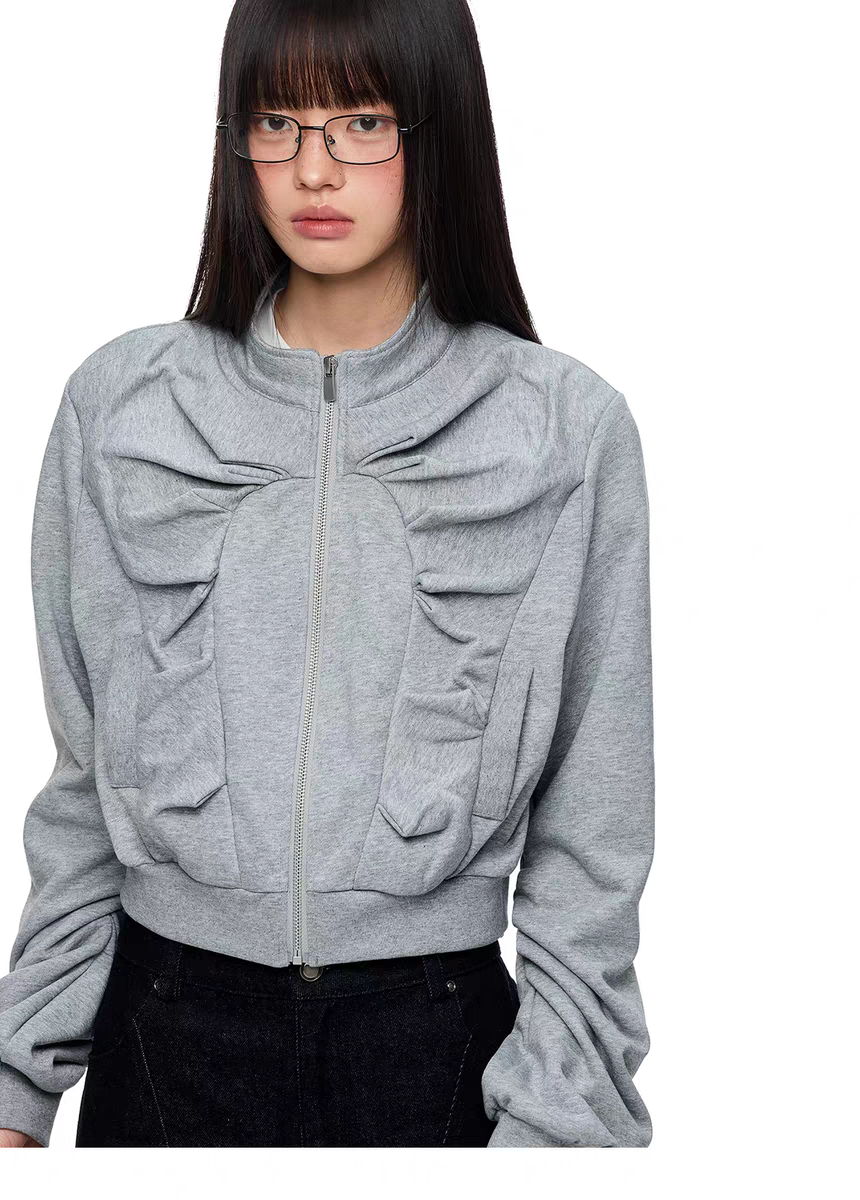 Серая короткая худи «Клыки зверя» детальное фото 13