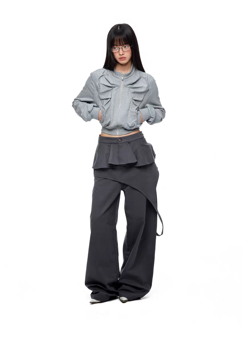 Серая короткая худи «Клыки зверя» детальное фото 17