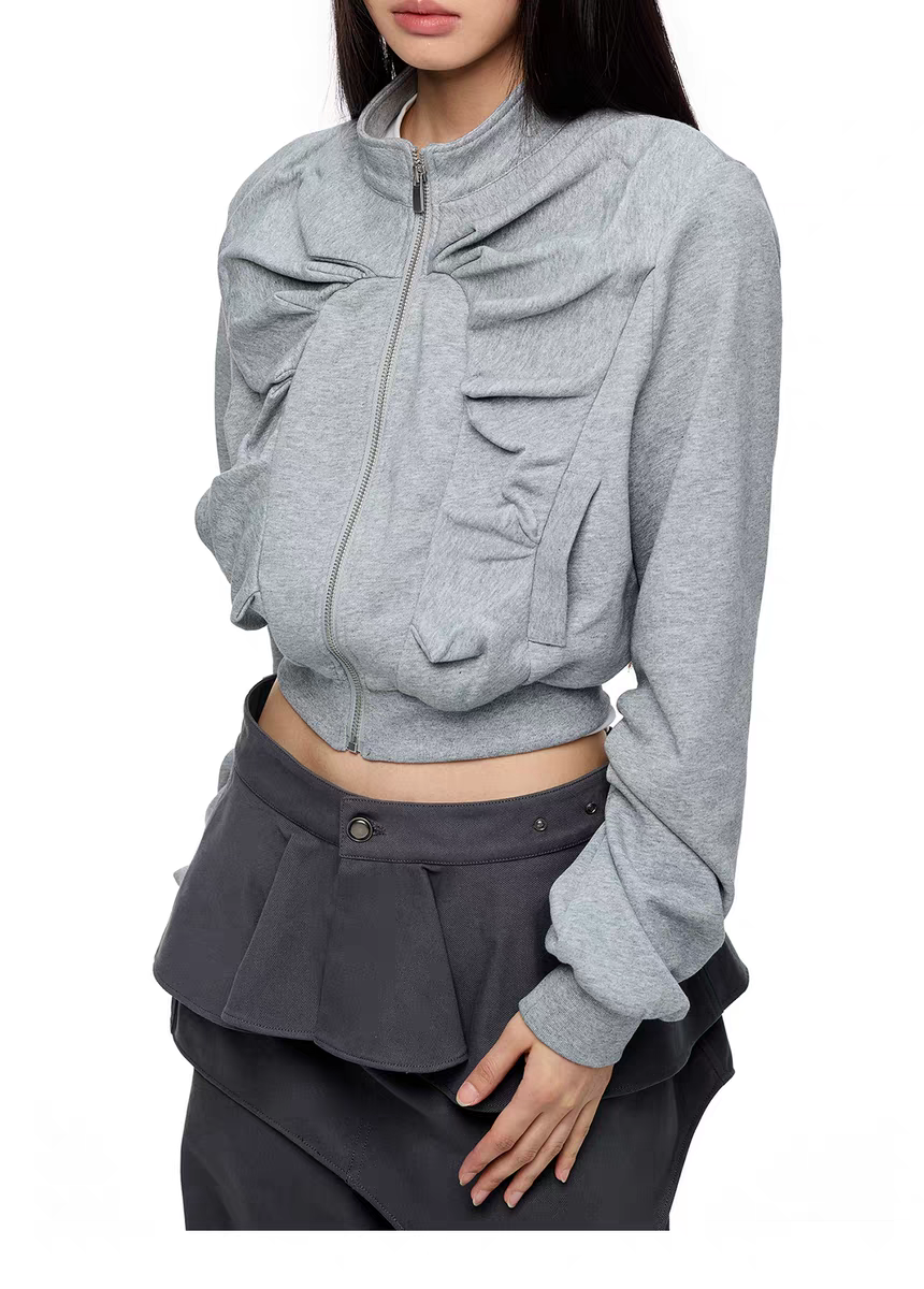 Серая короткая худи «Клыки зверя» детальное фото 18