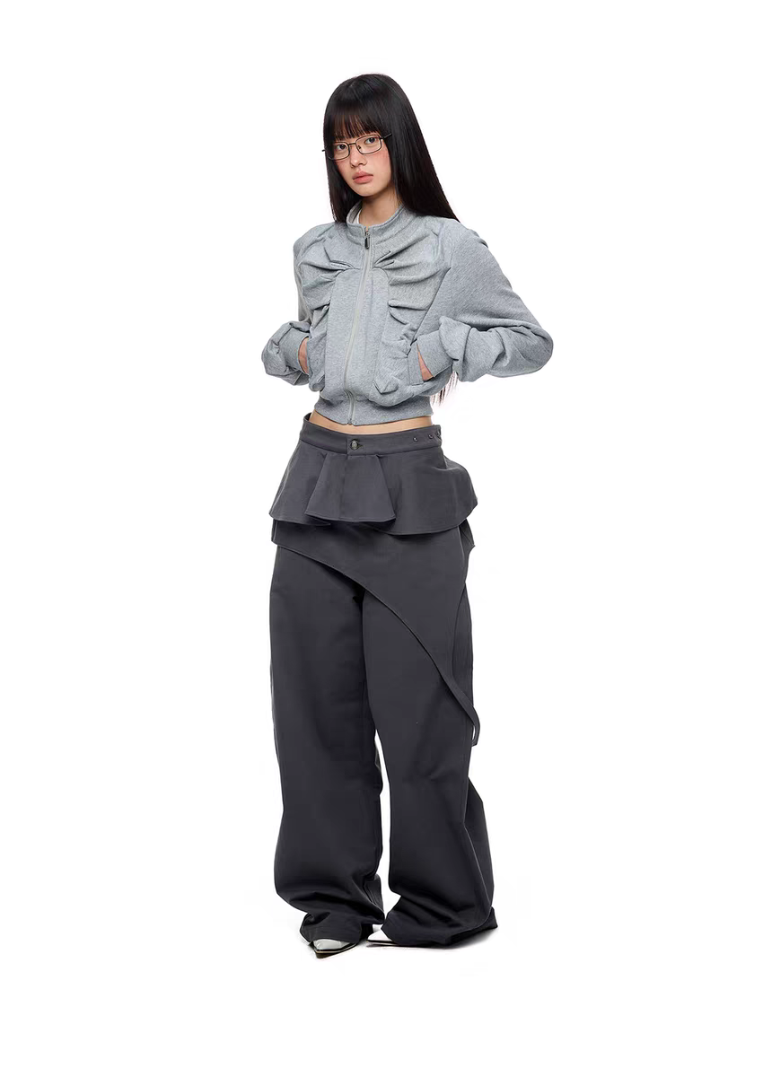 Серая короткая худи «Клыки зверя» детальное фото 19