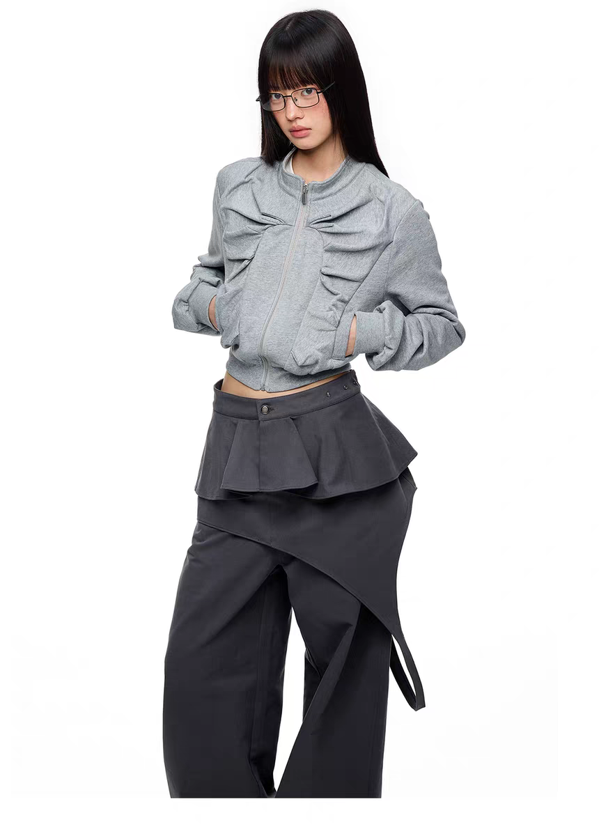 Серая короткая худи «Клыки зверя» детальное фото 20