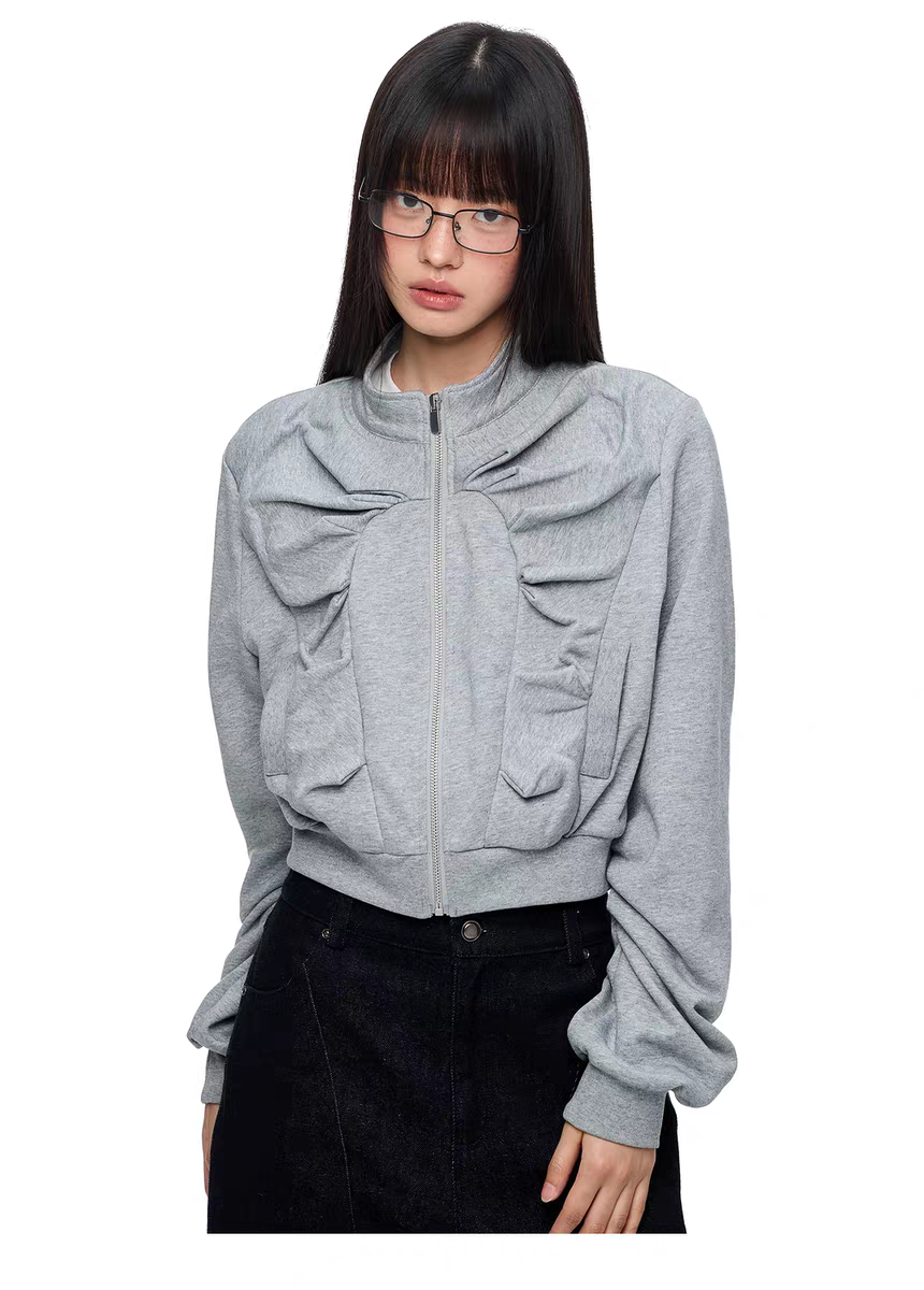 Серая короткая худи «Клыки зверя» детальное фото 6