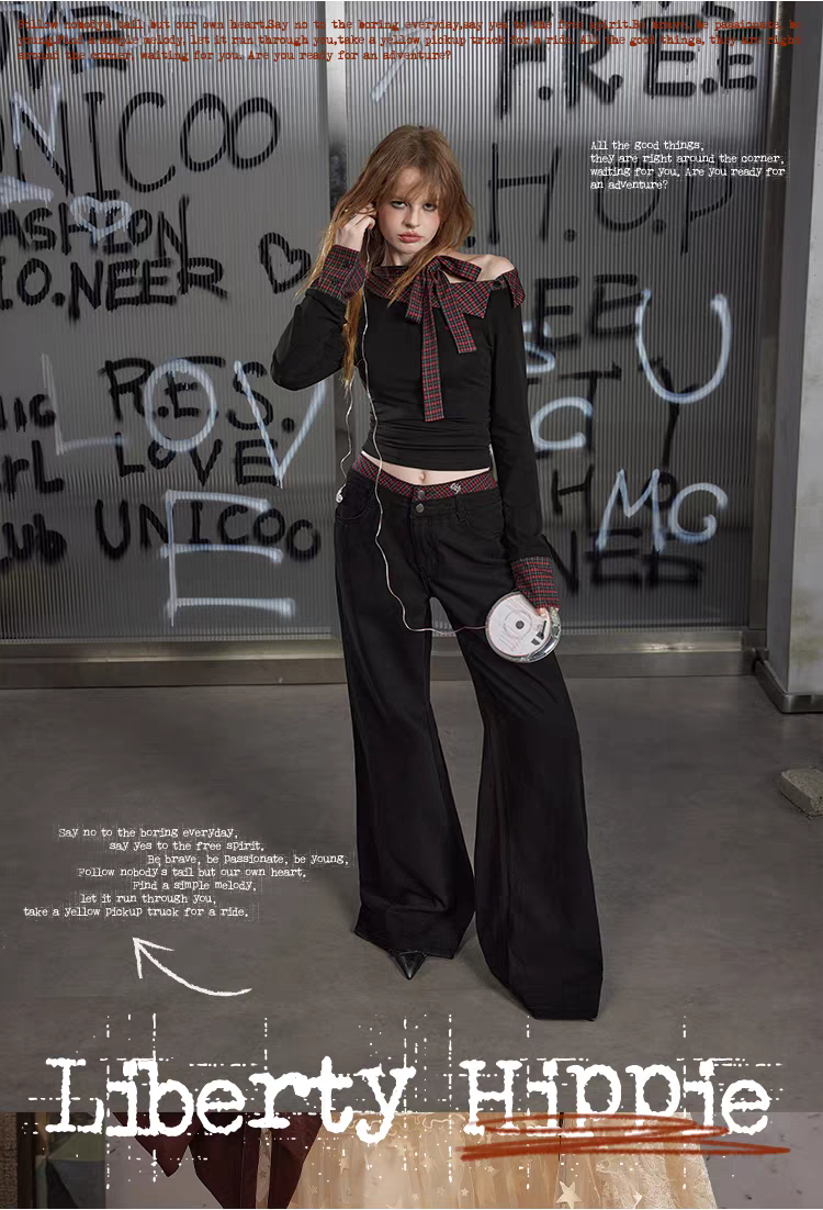 Чёрные брюки в клетку с отворотами детальное фото 3