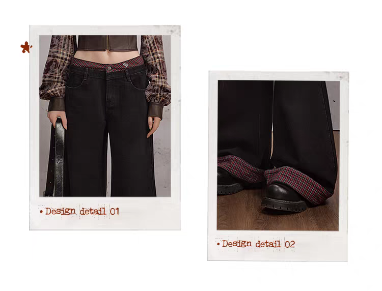 Чёрные брюки в клетку с отворотами детальное фото 4