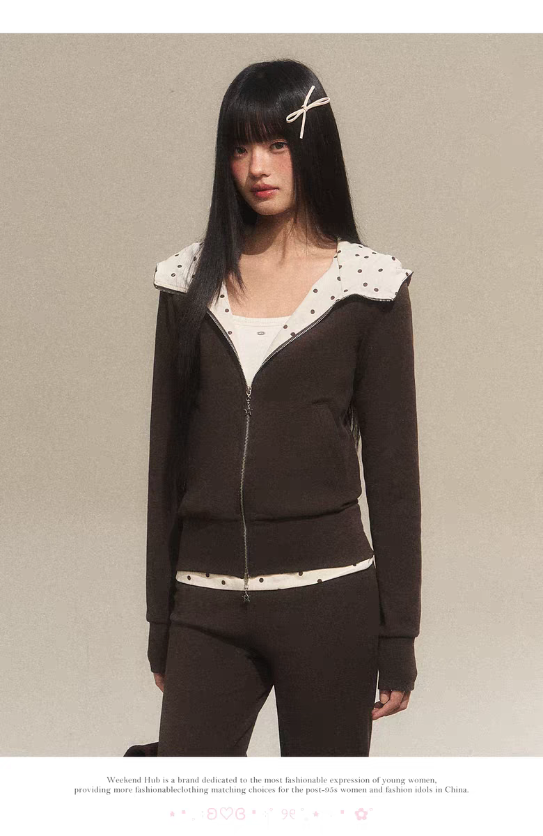 Зип-худи с капюшоном в горошек детальное фото 12