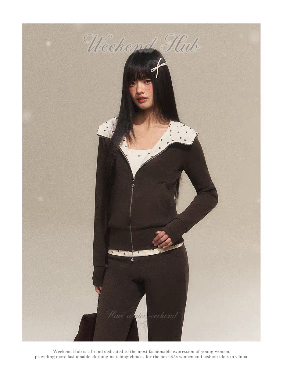 Зип-худи с капюшоном в горошек детальное фото 2