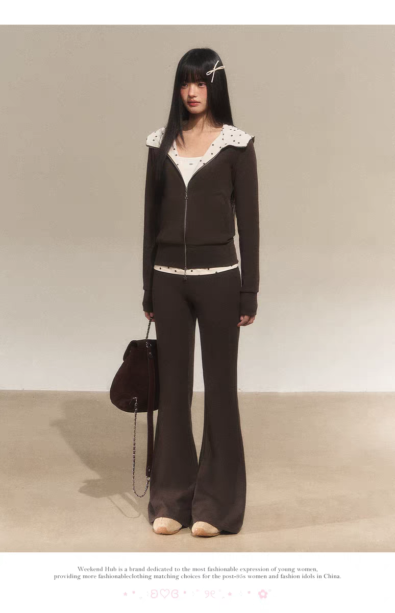 Брюки клеш с поясом в горошек детальное фото 5