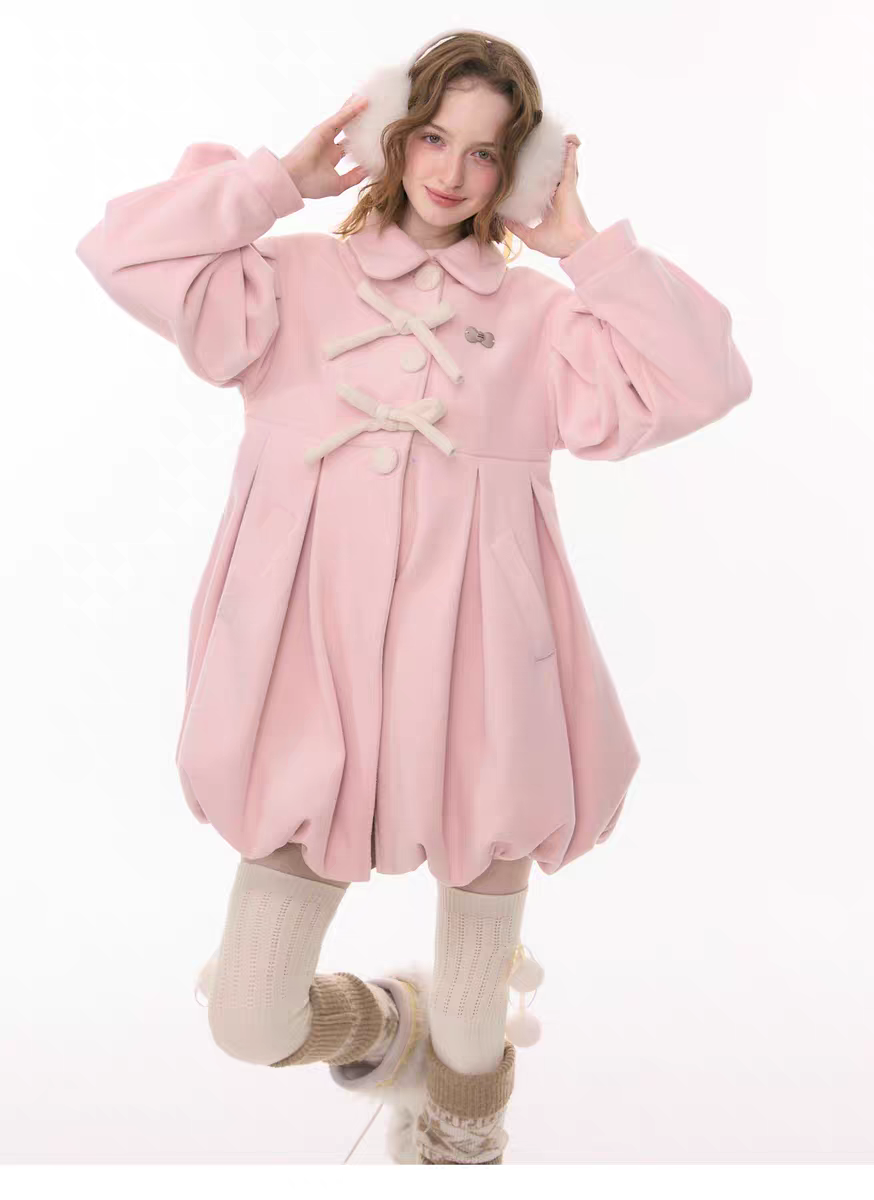 Пальто «Pong Pong Winter Gift» с воротничком и бантом детальное фото 2