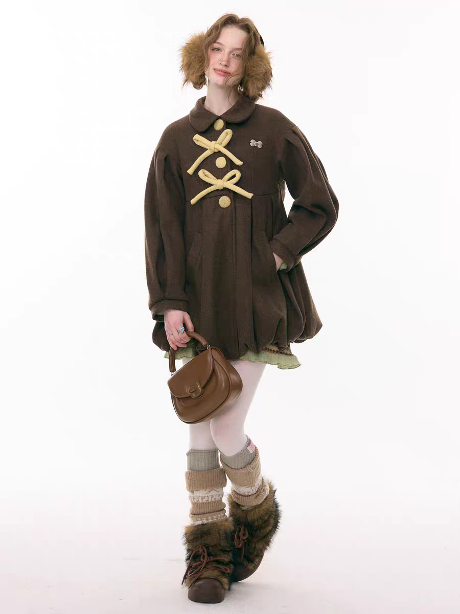 Пальто «Pong Pong Winter Gift» с воротничком и бантом детальное фото 26