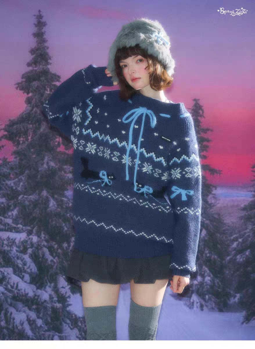 Свитер с бантом и норвежским узором детальное фото 14