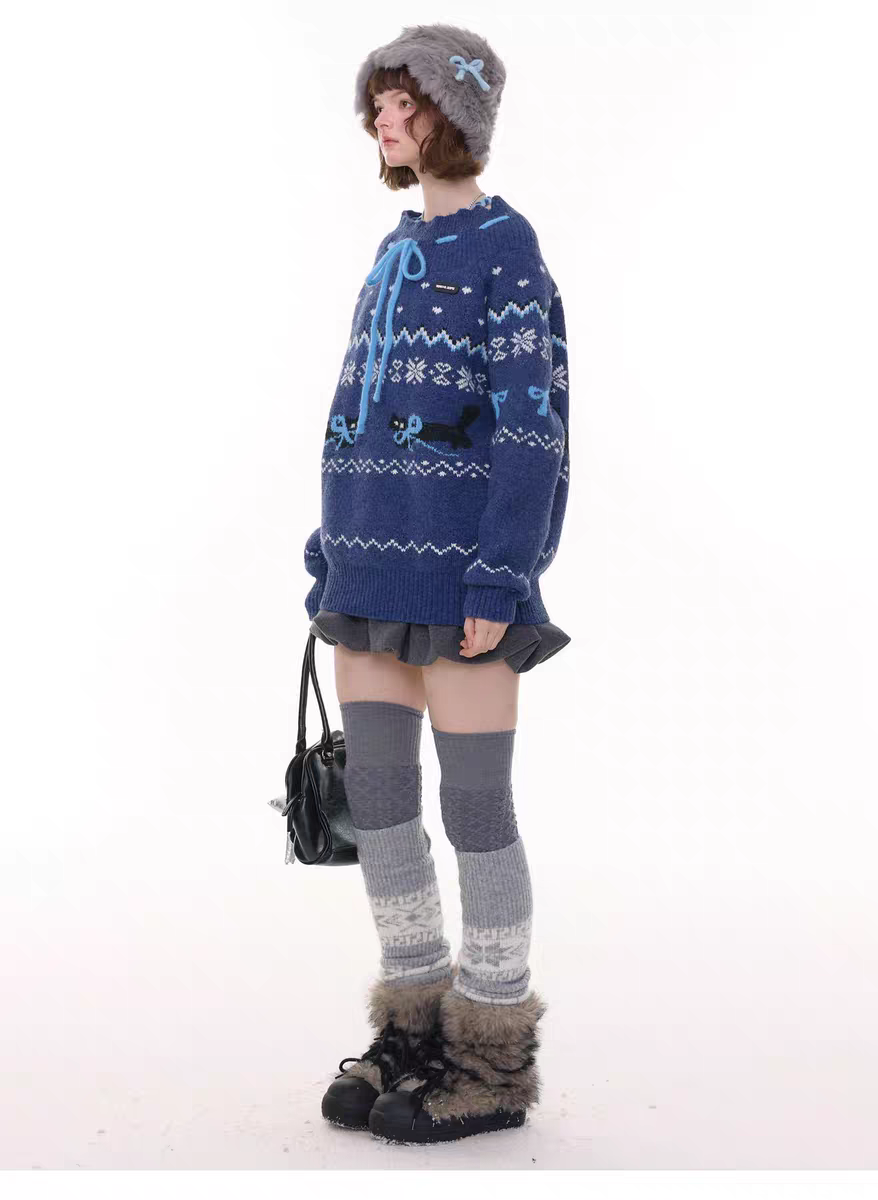 Свитер с бантом и норвежским узором детальное фото 15