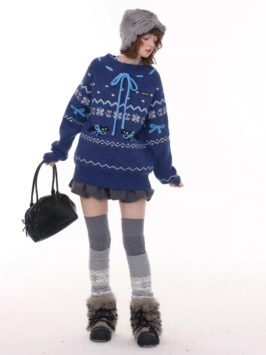 Свитер с бантом и норвежским узором детальное фото 16