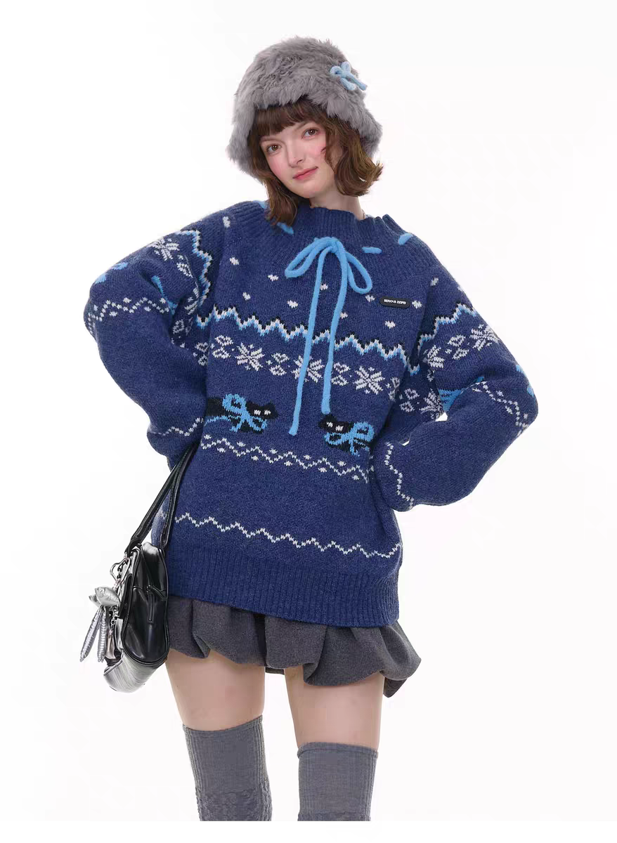 Свитер с бантом и норвежским узором детальное фото 2