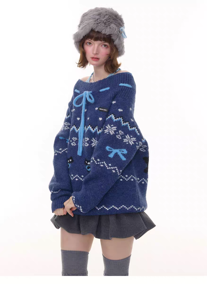 Свитер с бантом и норвежским узором детальное фото 5