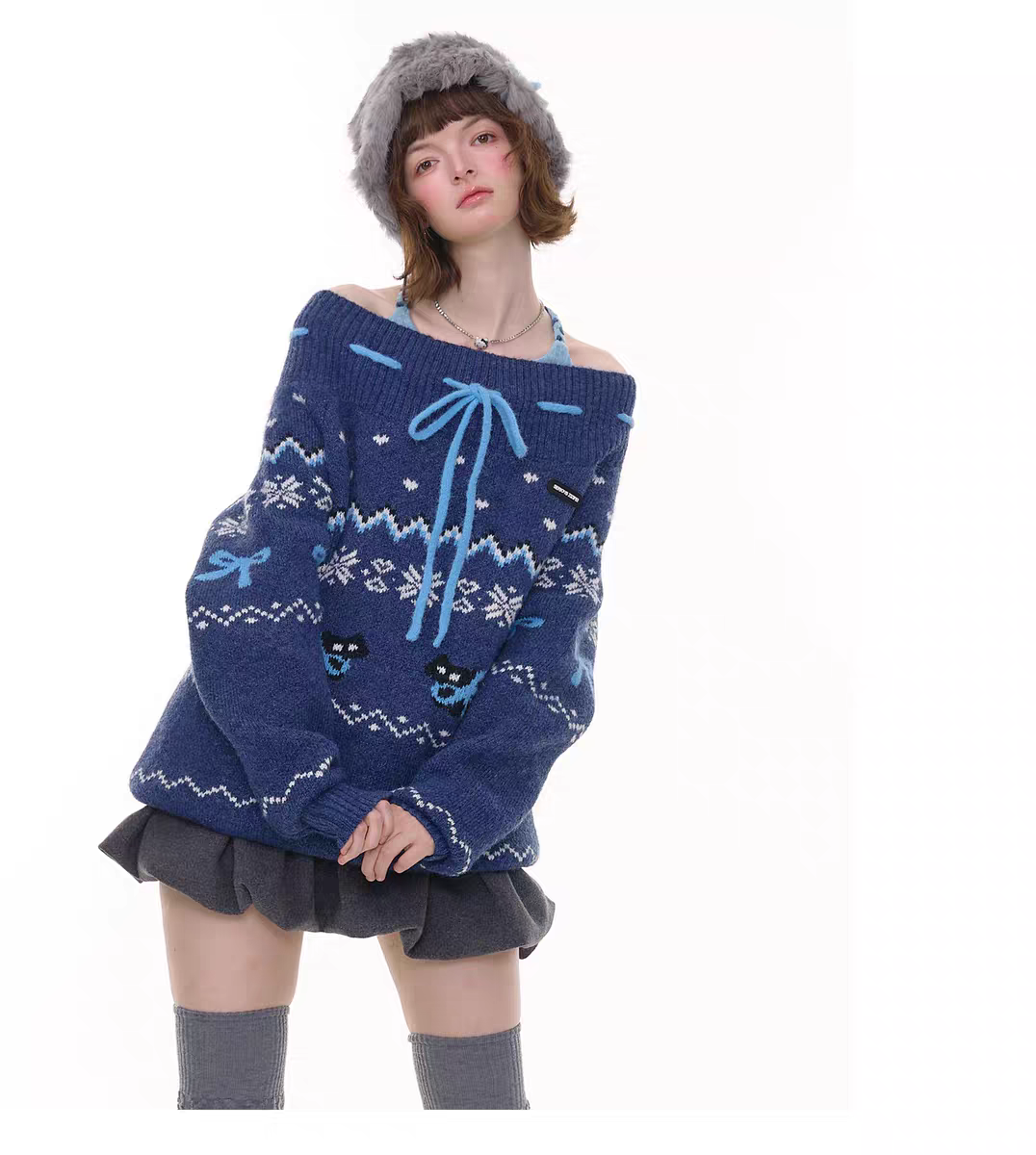 Свитер с бантом и норвежским узором детальное фото 6