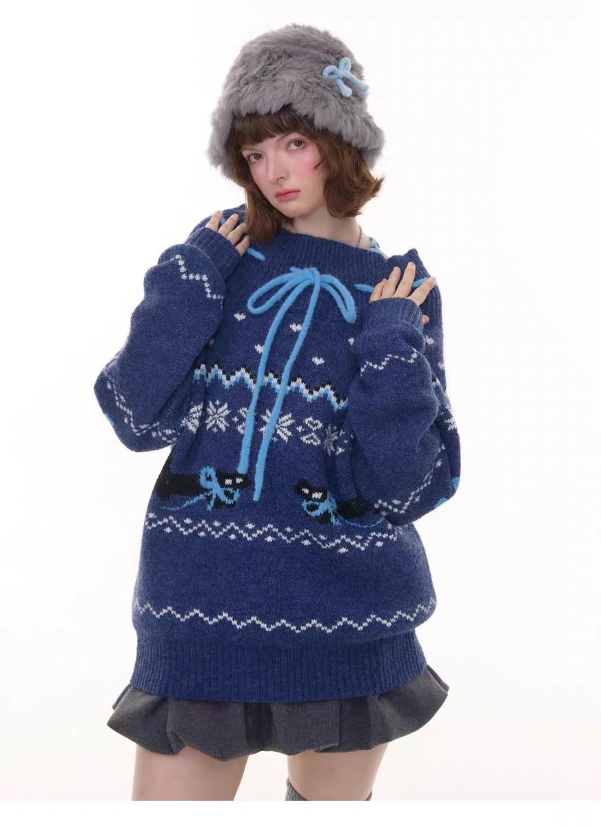 Свитер с бантом и норвежским узором детальное фото 9