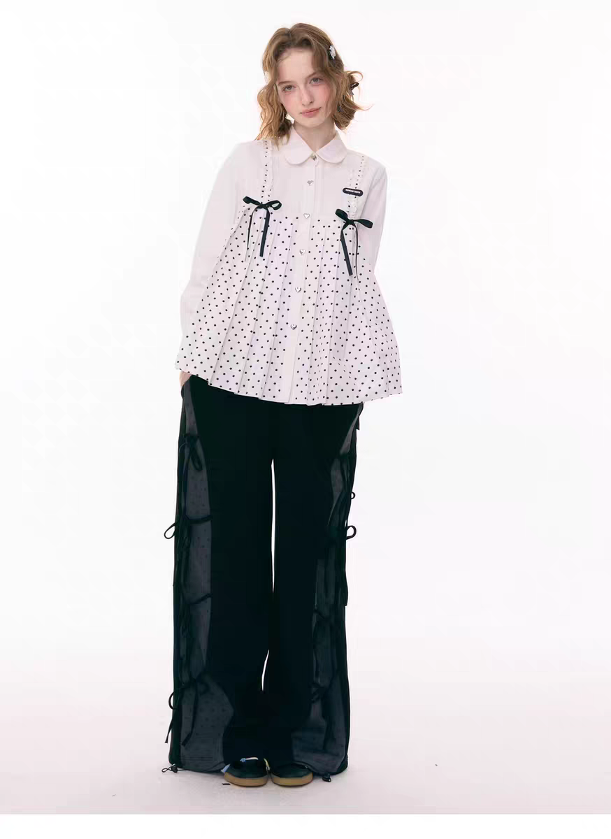 Блуза «Входной билет в сказку» с бантом и воротничком в горох детальное фото 13