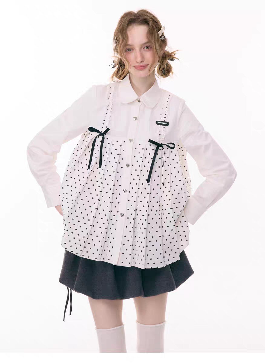 Блуза «Входной билет в сказку» с бантом и воротничком в горох детальное фото 15