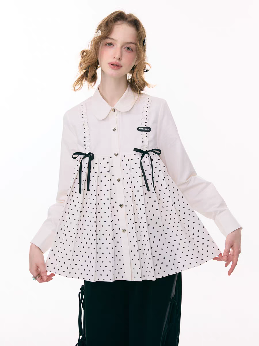 Блуза «Входной билет в сказку» с бантом и воротничком в горох детальное фото 16