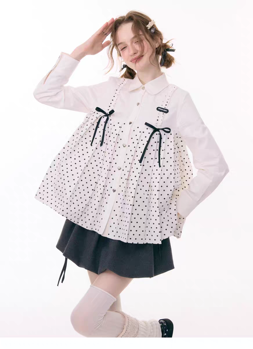 Блуза «Входной билет в сказку» с бантом и воротничком в горох детальное фото 17