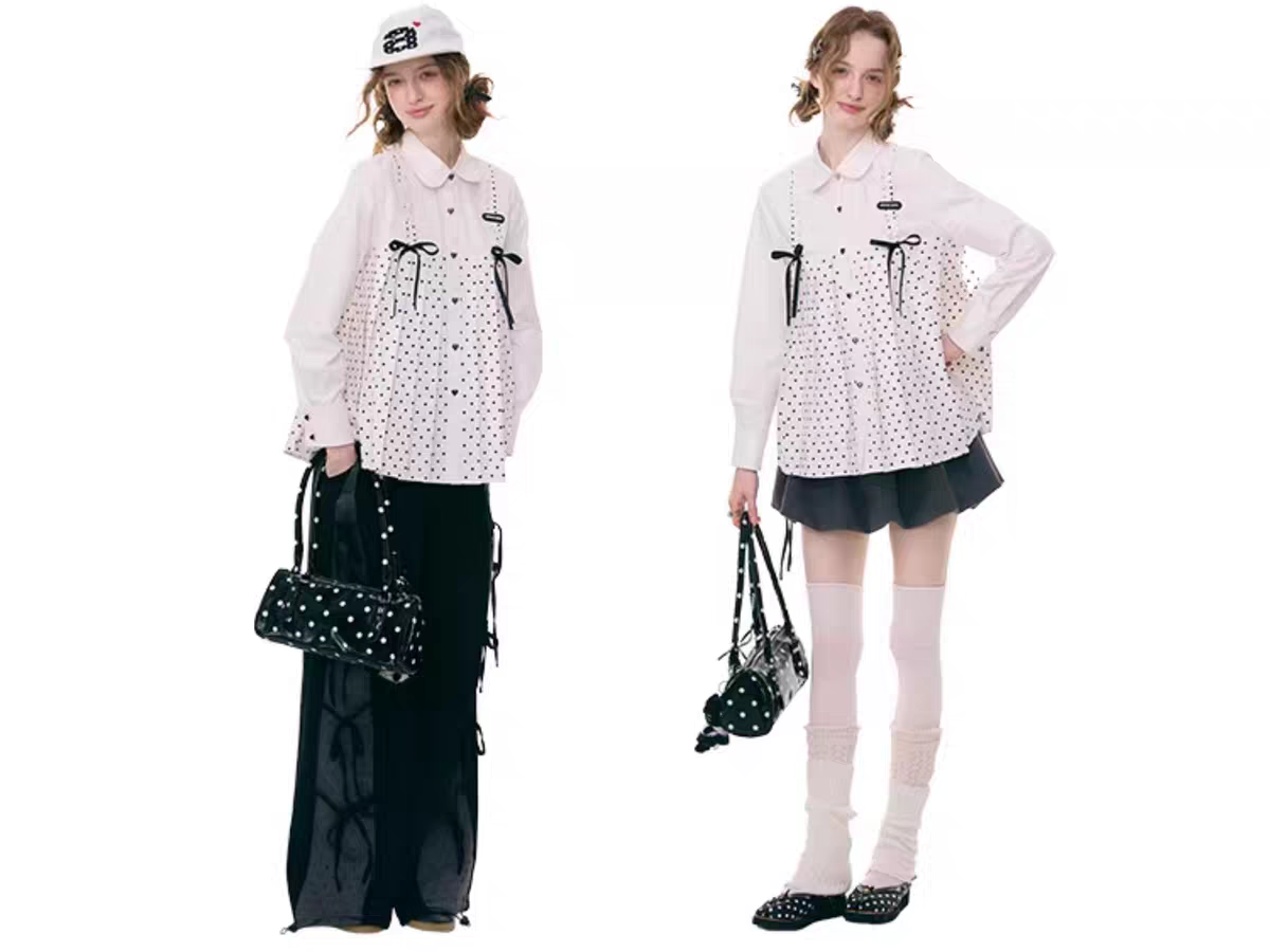 Блуза «Входной билет в сказку» с бантом и воротничком в горох детальное фото 3