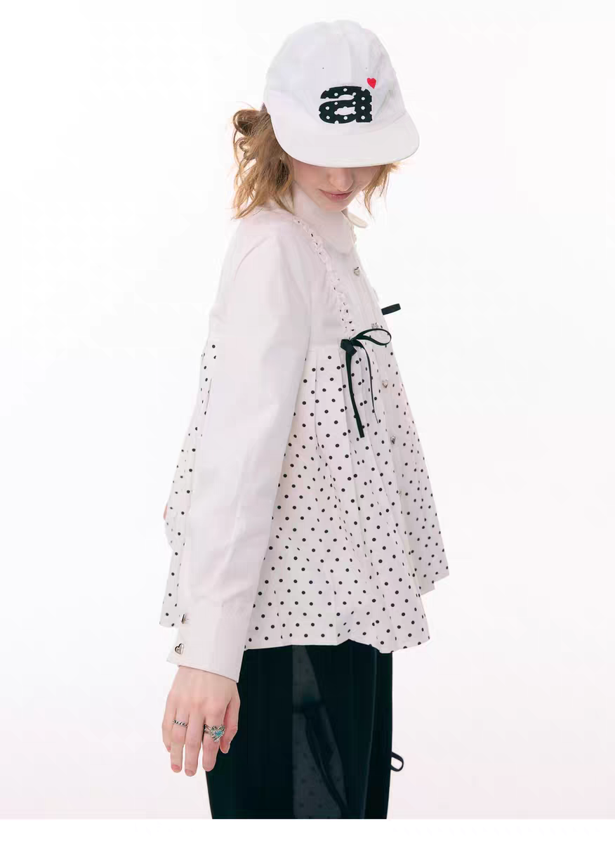 Блуза «Входной билет в сказку» с бантом и воротничком в горох детальное фото 5