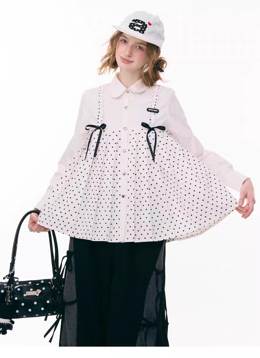 Блуза «Входной билет в сказку» с бантом и воротничком в горох детальное фото 8