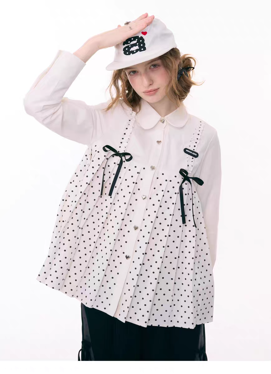 Блуза «Входной билет в сказку» с бантом и воротничком в горох детальное фото 9
