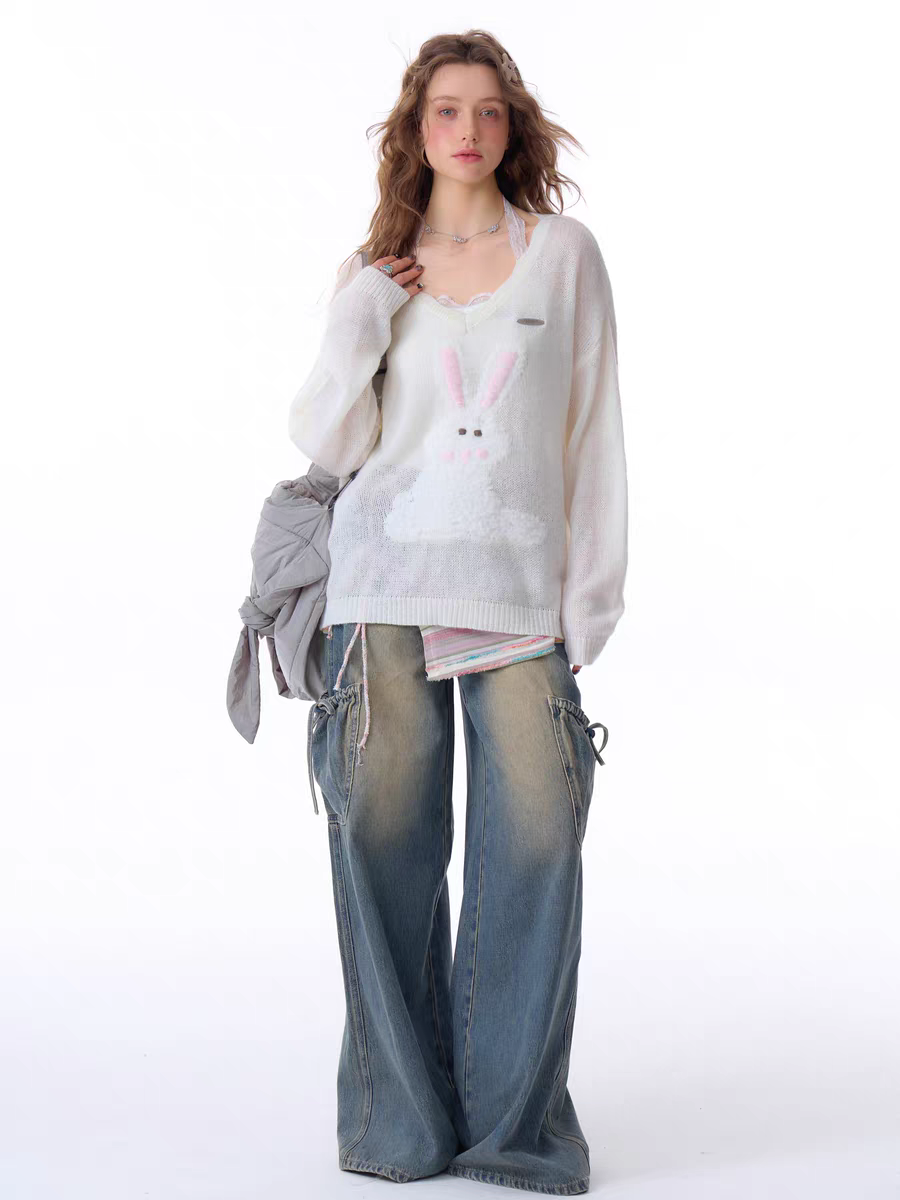 Джинсы карго с бантом и высокой талией детальное фото 9